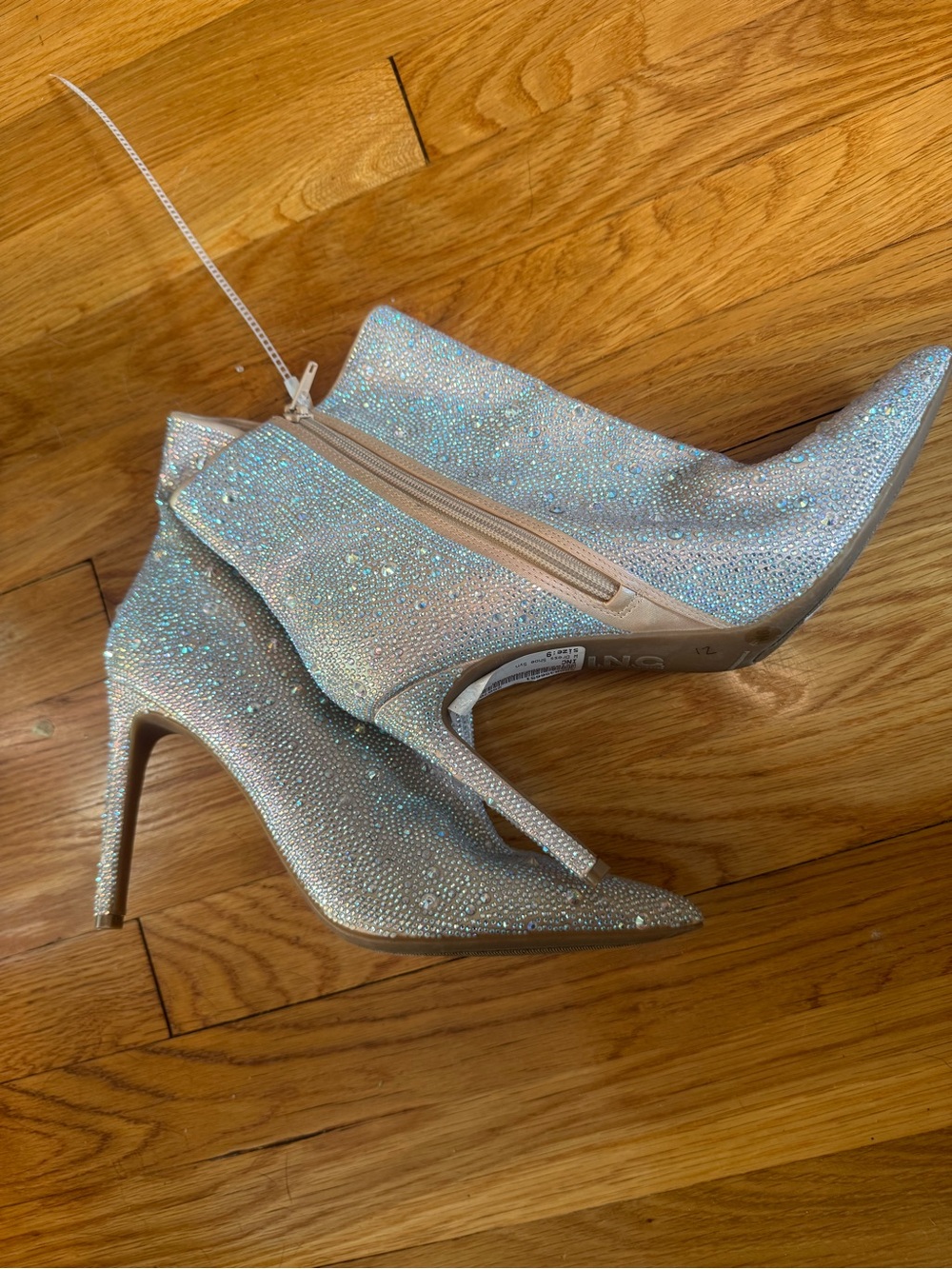 Rhinestone Pointed Toe Stiletto Ankle Boots - Silver